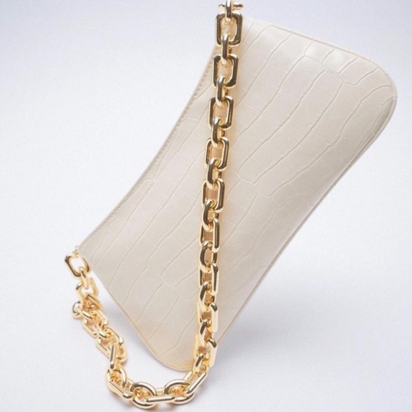 ZARA Gold Chain Strap Animal Embossed Shoulder Bag in Cream - Picture 5 of 8